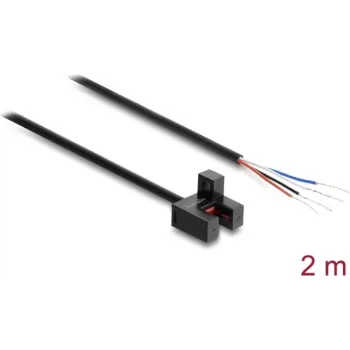 Delock Sensor ótico de garfo 5 mm tipo F com 4 extremidades de cabo abertas NPN Light-ON/Dark-ON comutável 2 m