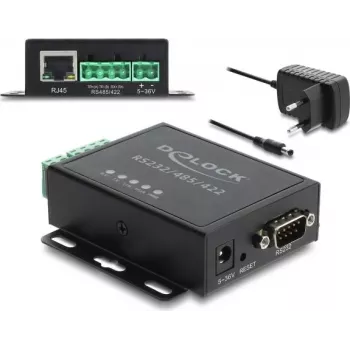 Delock conversor Ethernet LAN para RS-232/RS-485/RS-422 e gateway Modbus RTU/TCP com isolamento de 1,5 kV