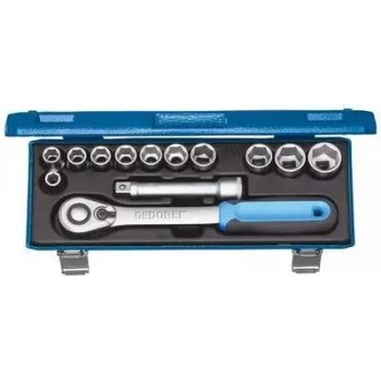 GEDORE conjunto de chaves de caixa métricas com encaixe de 1/2 polegadas, 13 peças, 6 cantos, 10-32 mm, com catraca, extensões e junta universal, em caixa de aço