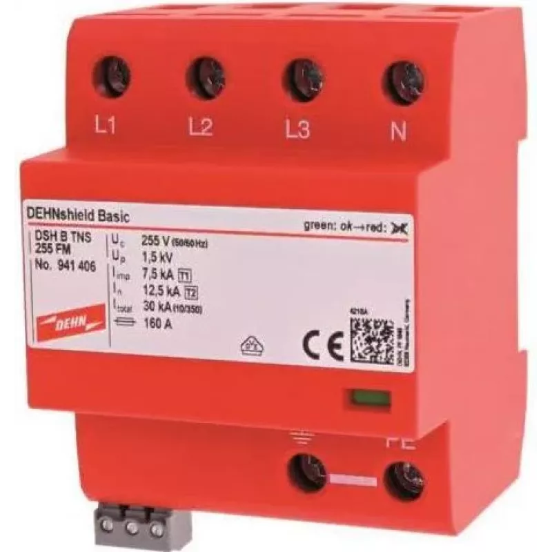 DEHN DSH B TNS 255 FM para-raios e descarregador de sobretensão combinado Type 1+2 para sistemas TNS