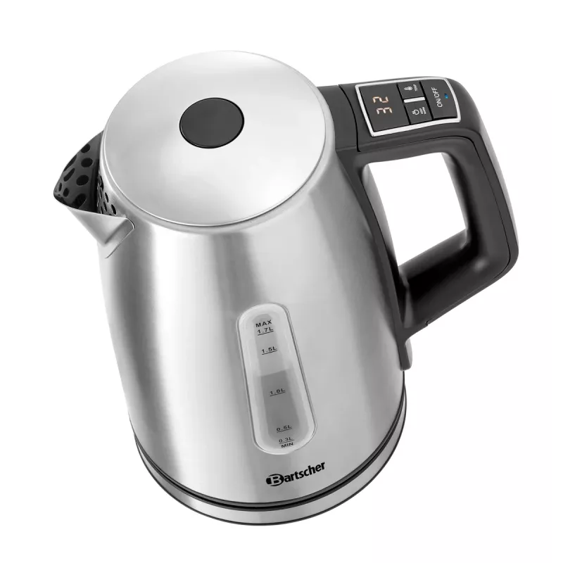 Bartscher chaleira elétrica 1,7 l com controlo digital de temperatura 200133, 14 níveis 35-100 °C, aço inoxidável, 2200 W