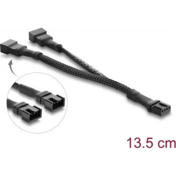 Cabo Y para ventoinha Delock 1 x conector fêmea 4 pinos PWM para 2 x conector macho 4 pinos PWM com manga de malha 13,5 cm preto