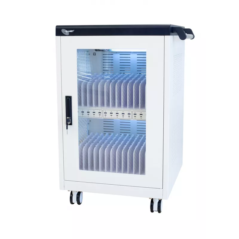 ALLNET Carrinho de carregamento para 30 dispositivos com 30 portas USB-A, 360W de potência total, armário de aço com fecho, 30W por dispositivo (CX30-30W)