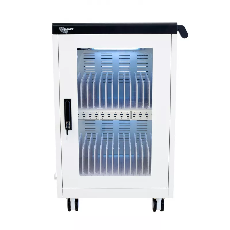 ALLNET Carrinho de carregamento para 30 dispositivos com 30 portas USB-A, 360W de potência total, armário de aço com fecho, 30W por dispositivo (CX30-30W)