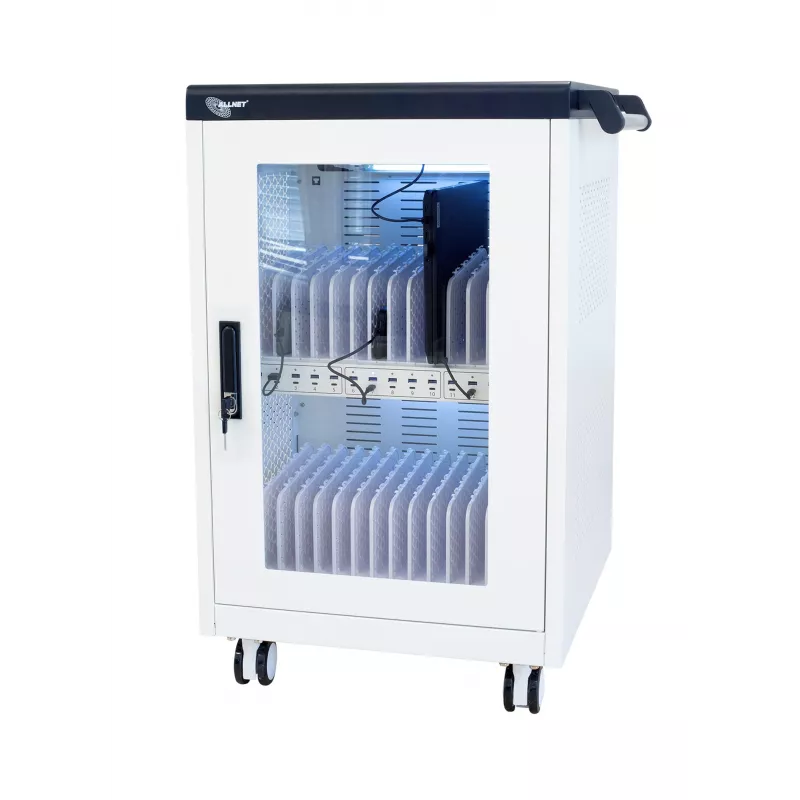 ALLNET Carrinho de carregamento para 30 dispositivos com 30 portas USB-A, 360W de potência total, armário de aço com fecho, 30W por dispositivo (CX30-30W)