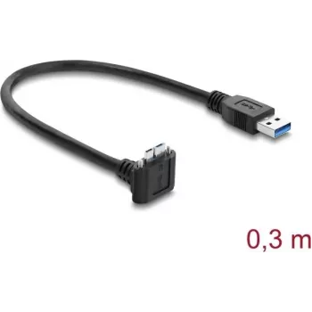 Delock Cabo USB 5 Gbps USB Type-A macho para USB Micro-B macho com bloqueio de parafuso 90° para cima 0,3 m preto