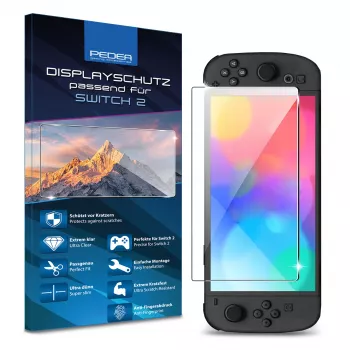 PEDEA Película de vidro temperado para Nintendo Switch 2 (2025) - dureza 9H, clareza HD, sem bolhas, cantos 2.5D