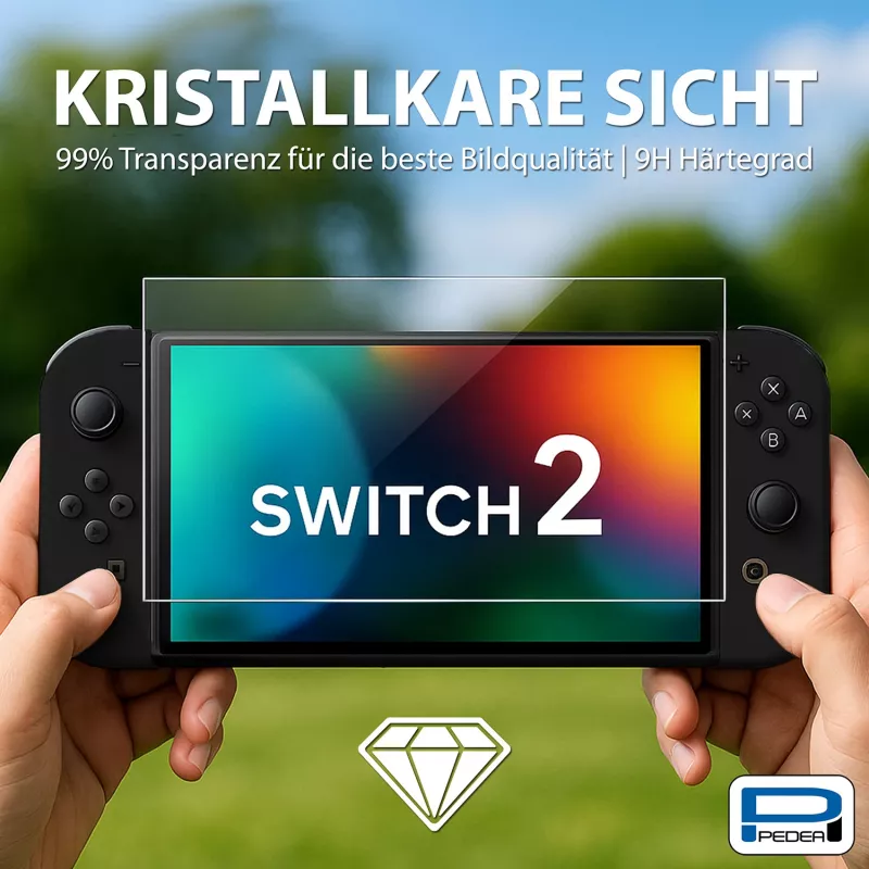 PEDEA Película de vidro temperado para Nintendo Switch 2 (2025) - dureza 9H, clareza HD, sem bolhas, cantos 2.5D