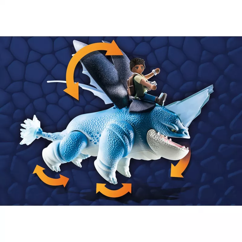 Playmobil 71082 Dragons: The Nine Realms - Plowhorn & D'Angelo com função de explosão de rocha de cristal