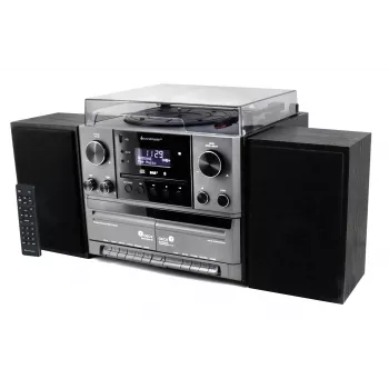 Soundmaster MCD5600SW centro de música estéreo com rádio DAB+, leitor de CD, gira-discos, deck de cassetes duplo, Bluetooth, gravação USB - preto