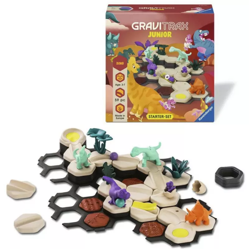 RAVENSBURGER GraviTrax Junior Starter Set S Dino - Pista de berlindes de 102 peças para crianças a partir dos 3 anos