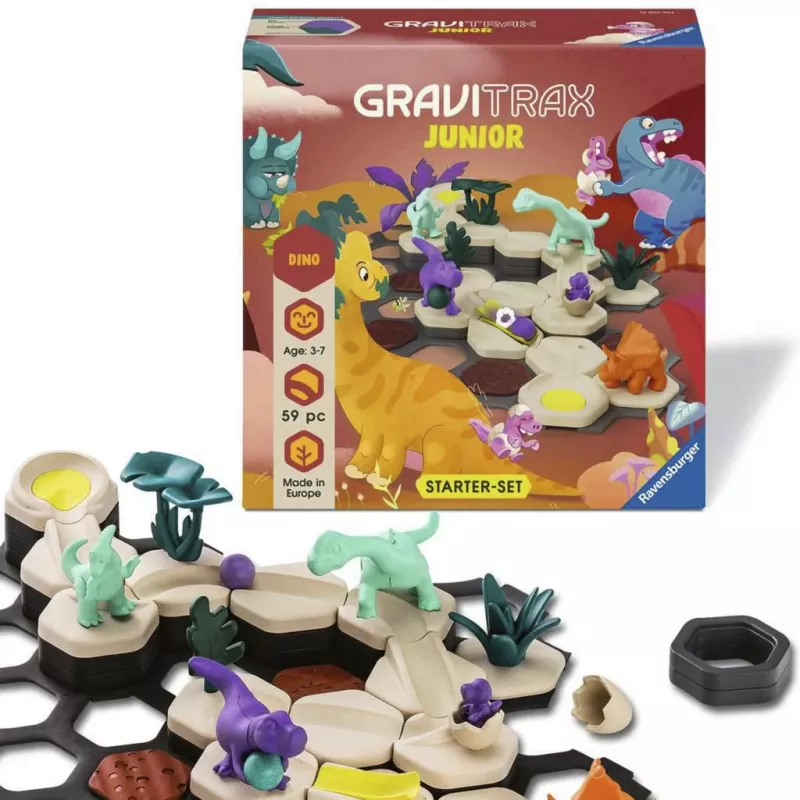 RAVENSBURGER GraviTrax Junior Starter Set S Dino - Pista de berlindes de 102 peças para crianças a partir dos 3 anos