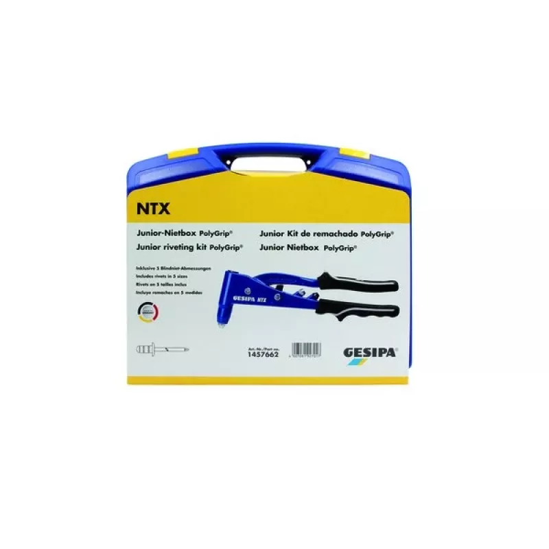 Gesipa PolyGrip® Junior Caixa de rebites – Sortido de rebites cegos de 352 peças em mala metálica