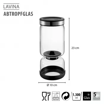 GEFU LAVINA coador de iogurte e queijo fresco vidro 1,3 L com coador de aço inoxidável