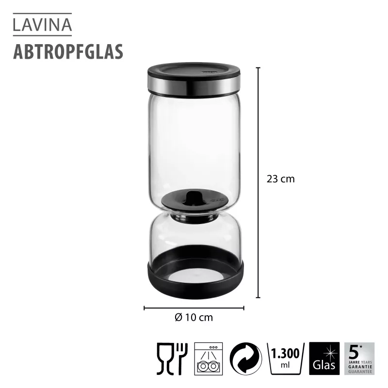 GEFU LAVINA coador de iogurte e queijo fresco vidro 1,3 L com coador de aço inoxidável