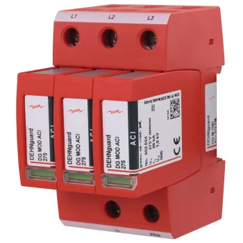 DEHN DG M TNC ACI 275 FM Tipo 2 para-raios de sobretensão, 3 polos, 275 V AC, com sinalização remota