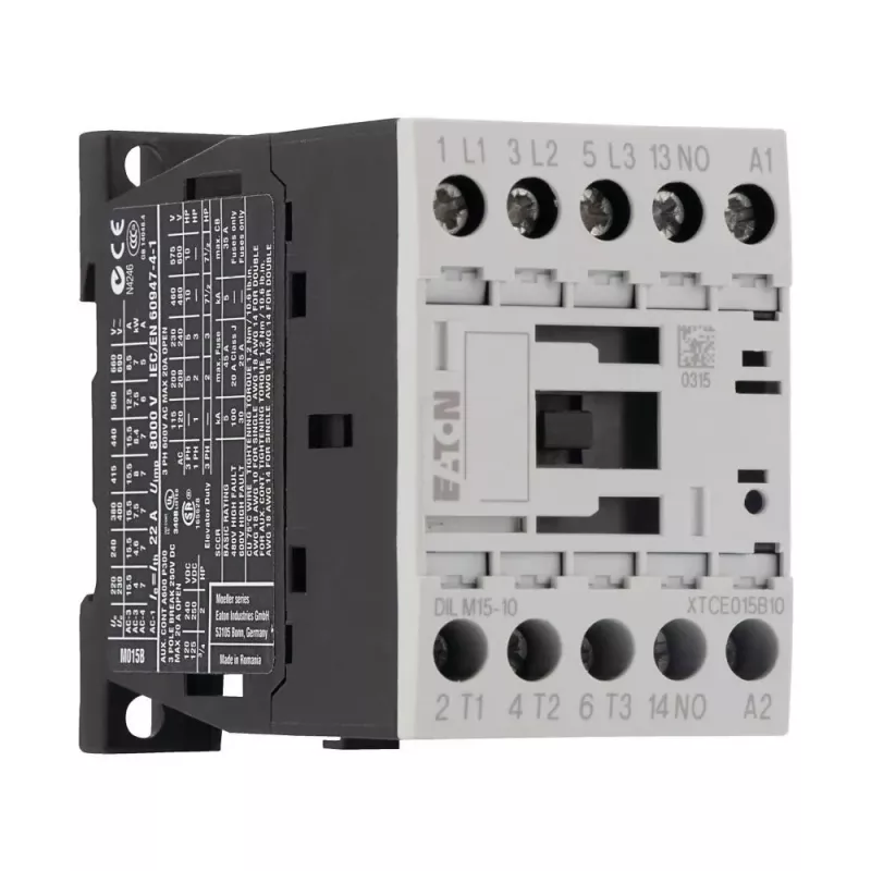 Contator de potência Eaton DILM15-10 24 V DC, 3 polos, 15 A, 7,5 kW, 1 contacto auxiliar NO