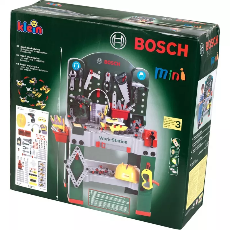 THEO KLEIN Bosch Bancada de trabalho XL bancada de brincar (verde/cinzento) - bancada infantil de 79 peças com torno e arrumação