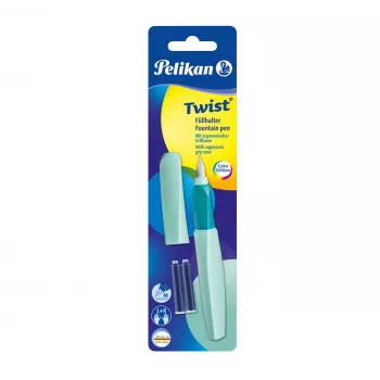 Pelikan Twist P457 Caneta de tinta permanente, menta, pena média, aço inoxidável, recarregável com cartuchos, ambidestra, Alemanha