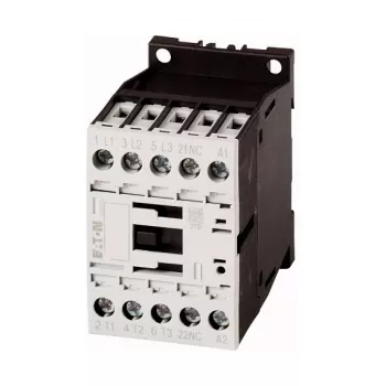 EATON Moeller DILM9-01 24 V DC contactor 3 polos, 9 A, 4 kW, 1 contacto auxiliar NC, ligações por parafuso, montagem em calha DIN