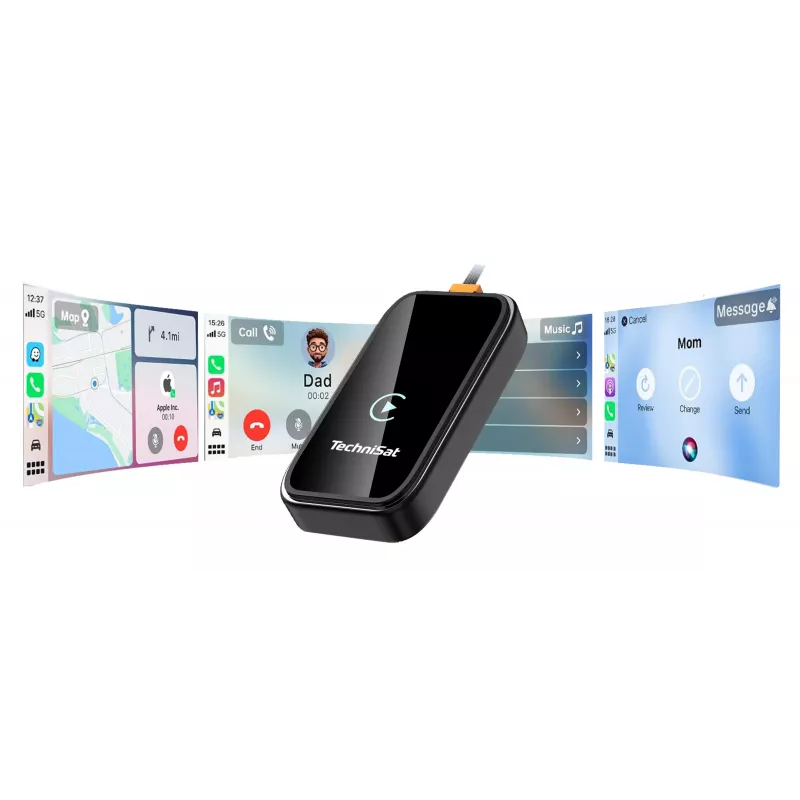 TechniSat Technicast 100 Adaptador sem fios CarPlay e Android Auto – preto, USB-C, plug & play