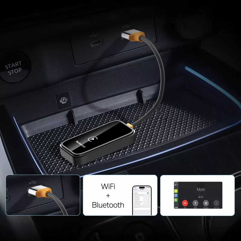 TechniSat Technicast 100 Adaptador sem fios CarPlay e Android Auto – preto, USB-C, plug & play