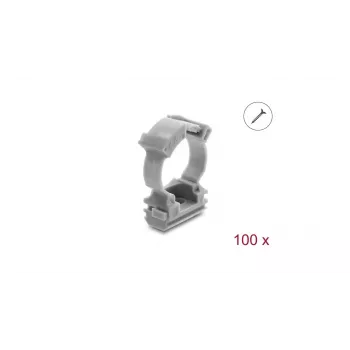 Delock Suporte de canal de cabos com clipe de bloqueio, aparafusável para tubo de proteção de cabos de 20 mm, 100 unidades, cinzento