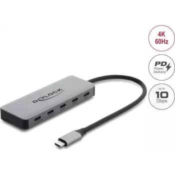 Delock Hub USB 2 portas 10 Gbps com 2 portas USB-C 4K e PD 3.0 100 W