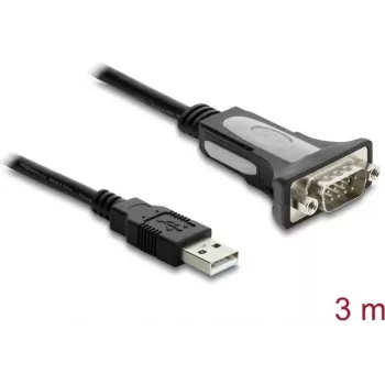 Cabo adaptador Delock USB 2.0 Type-A para série RS-232 com ficha DB9 e porcas de fixação, 3 m