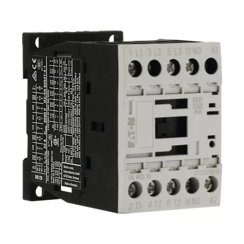 EATON DILM12-10 24VDC contactor de potência 3 polos 1NO 12A 5,5kW 400V AC-3 calha DIN