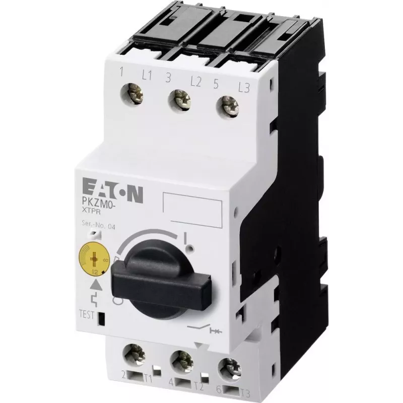 Disjuntor de proteção de motor EATON PKZM0-6.3, 3 polos, 4-6,3 A, 2,2 kW, botão rotativo