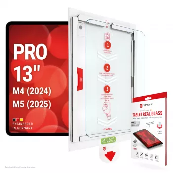 Proteção de ecrã em vidro real para tablet E.V.I. DISPLEX para Apple iPad Pro 13 (2024/2025) - vidro temperado 9H, ultraclaro, cantos arredondados 2.5D, revestimento oleofóbico, montagem sem bolhas