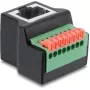 Adaptador Delock tomada RJ45 para barra de terminais de 8 polos, 90° angular, botão de pressão, preto
