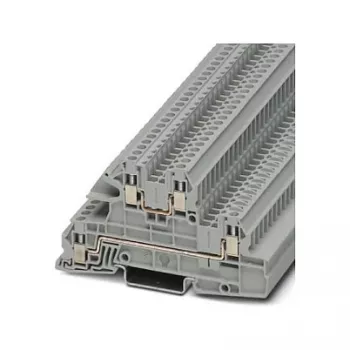 Phoenix 3076031 UTI 2,5-L/L Borne de instalação em calha, multicamadas, ligação por parafuso, 2 níveis, 4 ligações, 2,5 mm², 500 V, 24 A, cinzento