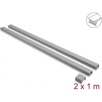 Canal de cabos autoadesivo com tampa deslizante Delock 30 x 14 mm, incl. conetores, 1 m, pack de 2, cinzento