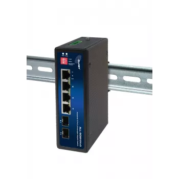 ALLNET ALL-SGI8104v3 Switch industrial não gerido Layer 2, 6 portas GbE, 4x GbE RJ45, 2x SFP, sem ventoinha, IP40
