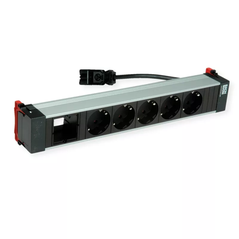 Bachmann POWER FRAME 5x tomada Schuko 1x slot de módulo 0,2m GST18i3 preto
