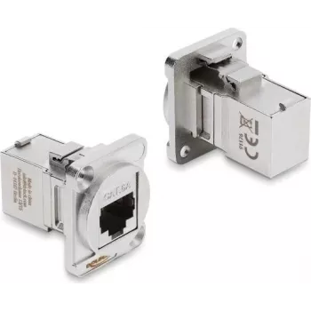 Delock módulo D-Type RJ45 conector fêmea para conector fêmea 90° angular Cat.6A prateado