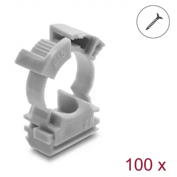 Delock suporte de proteção de cabos com clipe de fecho, aparafusável para tubo de proteção de cabos de 16 mm, 100 unid., cinzento