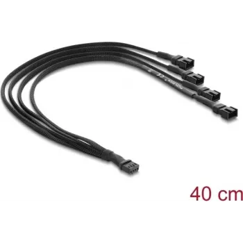 Delock cabo divisor de ventoinha 1 x 4 pinos PWM conector fêmea para ficha macho + 3 x 4 pinos ficha macho (3 pinos ocupados) com revestimento de cabo 40 cm preto
