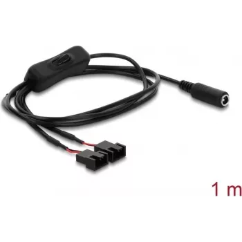 Delock cabo de alimentação de ventoinha conector fêmea DC 5,5 x 2,1 mm para 2 x 4 pinos conector de ventoinha (2 pinos ocupados) com interruptor 1 m