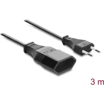 Delock Cabo de extensão Europlug CEE 7/16 ficha para conector fêmea 2 x 0,75 mm², 3 m, preto