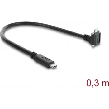 Delock Cabo USB 5 Gbps USB Type-C conector macho reto para USB Micro-B conector macho angular 90° para cima com distância entre parafusos de 18 mm, 0,3 m, preto
