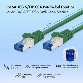 LogiLink Cabo de rede Cat.6A S/FTP LSZH, 15m, verde, EconLine