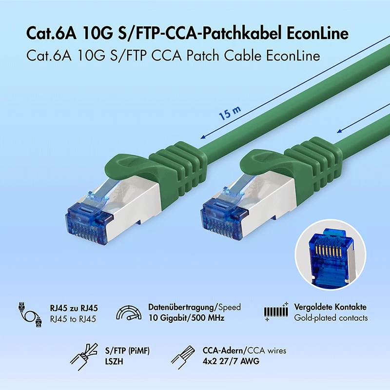 LogiLink Cabo de rede Cat.6A S/FTP LSZH, 15m, verde, EconLine
