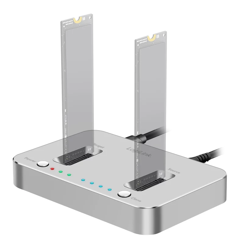 LogiLink Docking station USB 3.2 Gen2, 2 baías, para SSD M.2 NVMe, função de clonagem
