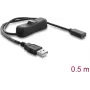 Delock Cabo de alimentação USB Type-A macho para conector fêmea USB Type-C com interruptor 0,5 m