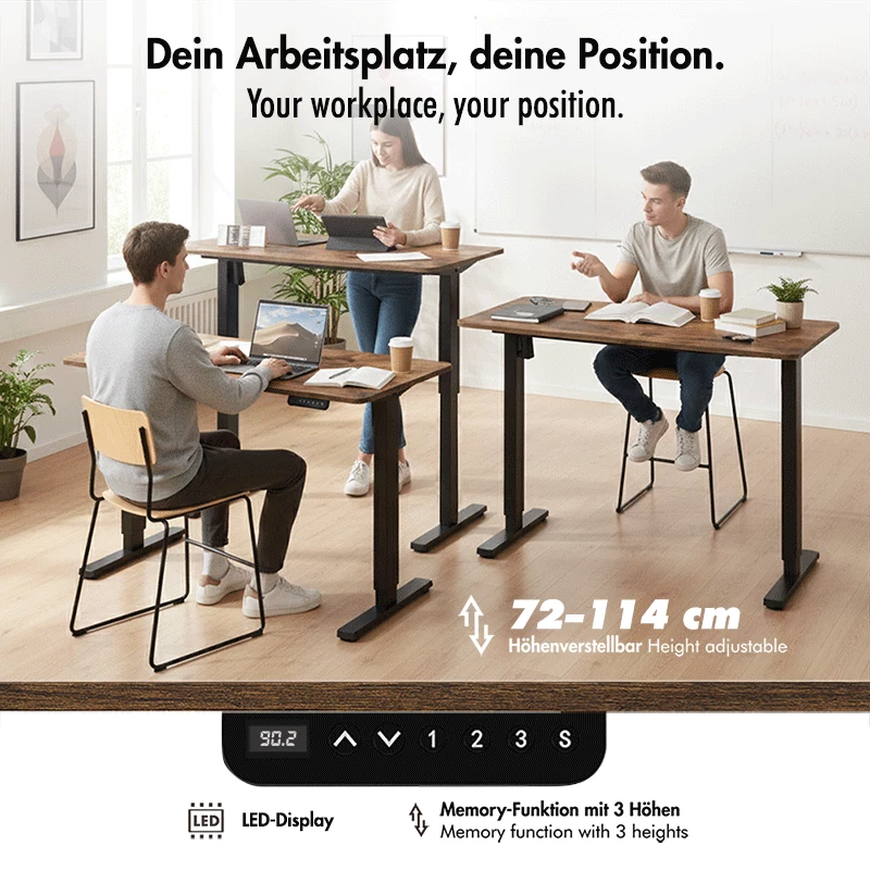 Secretária elétrica LogiLink EO0057 com regulação de altura, 120x60 cm, motor único, tampo castanho, capacidade 70 kg