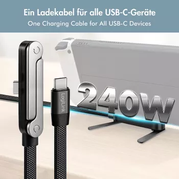 Cabo LogiLink USB 2.0 Type-C C/M para C/M 480 Mbps 240W plano preto 1,5m