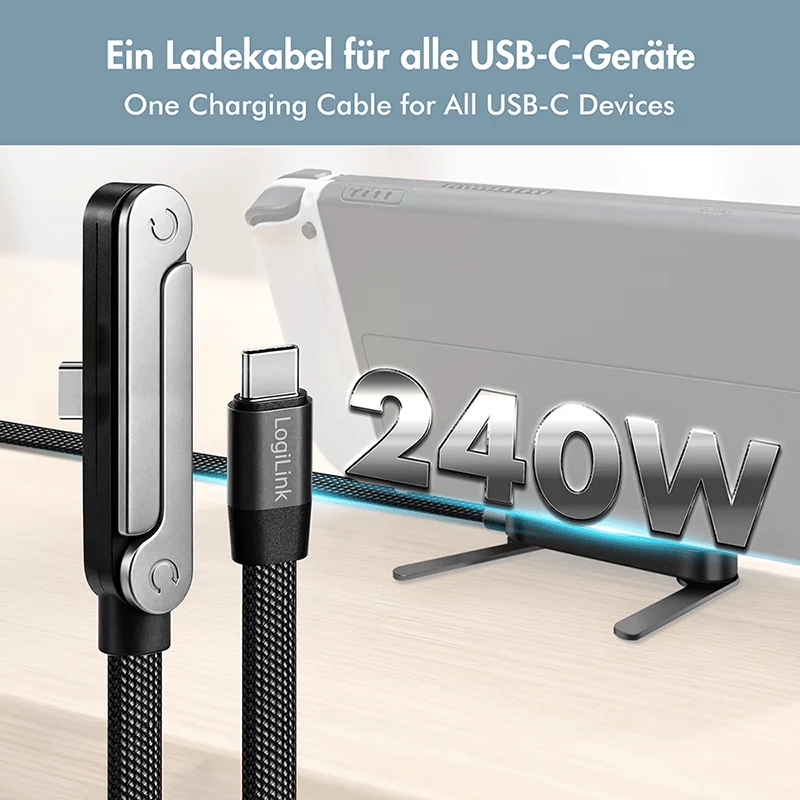 Cabo LogiLink USB 2.0 Type-C C/M para C/M 480 Mbps 240W plano preto 1,5m